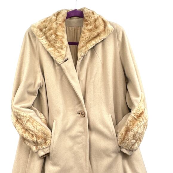 VTG 60s Swing Coat M/L Union Fur Wool Boho 70s Y2K Glam Cream Event Old Money US - Picture 3 of 16